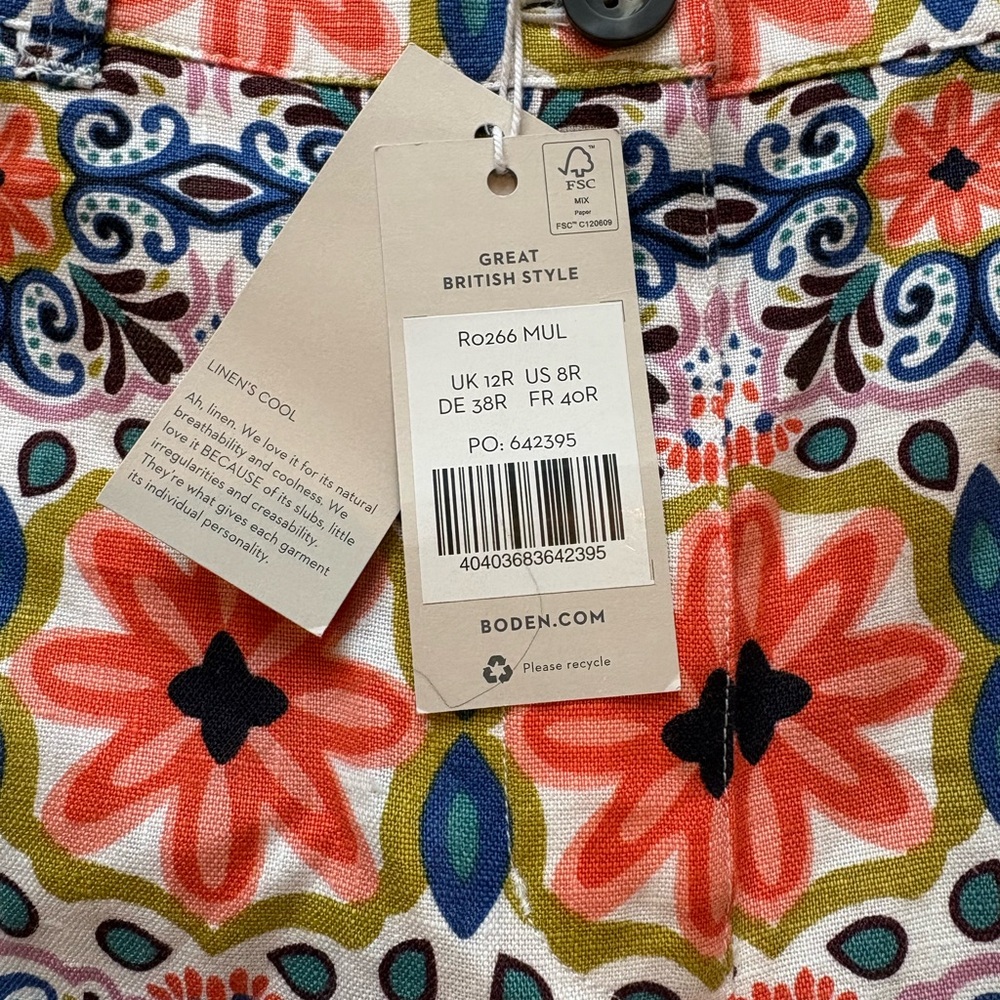 Boden linen pants NWT 8 wide leg trouser Floral Geo Multicolor, gorgeous print - Picture 14 of 14